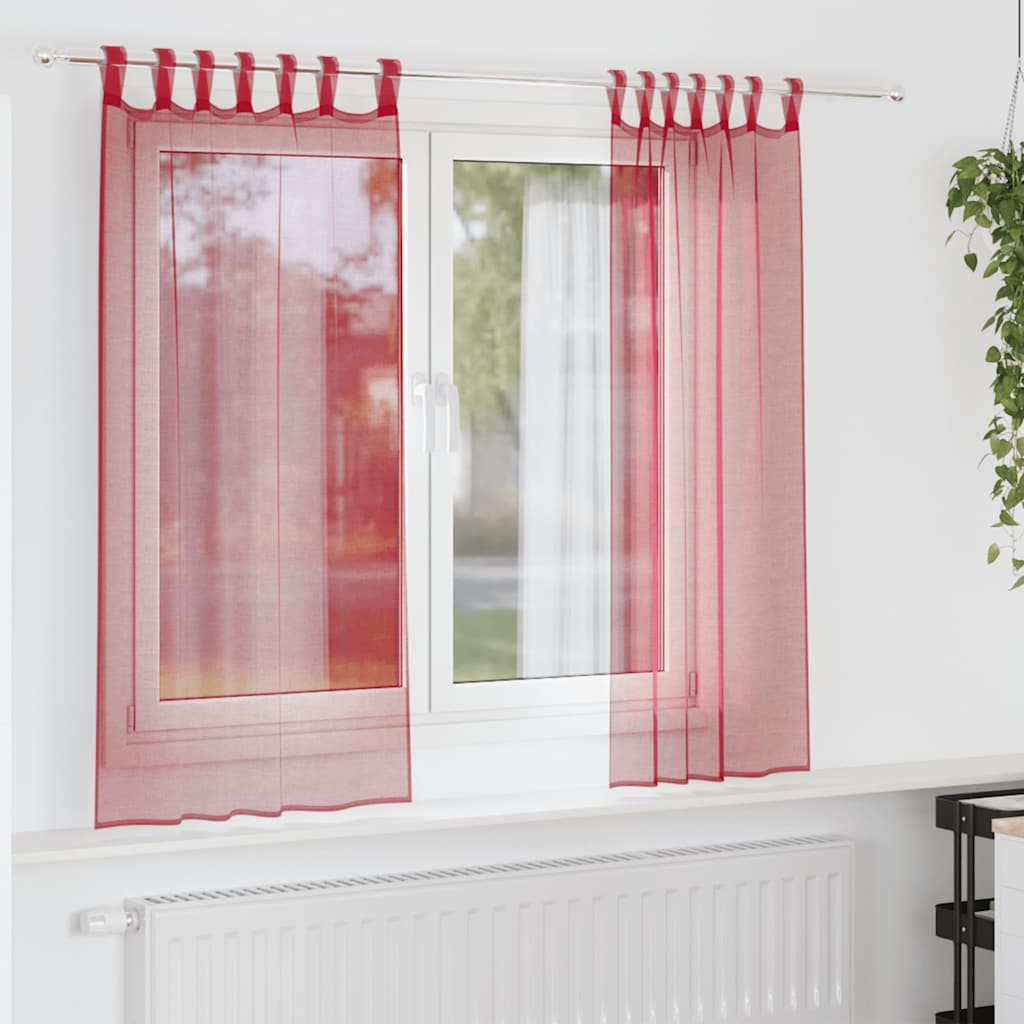 Voilegardiner med hemper 2 stk vinrød 140x175 cm