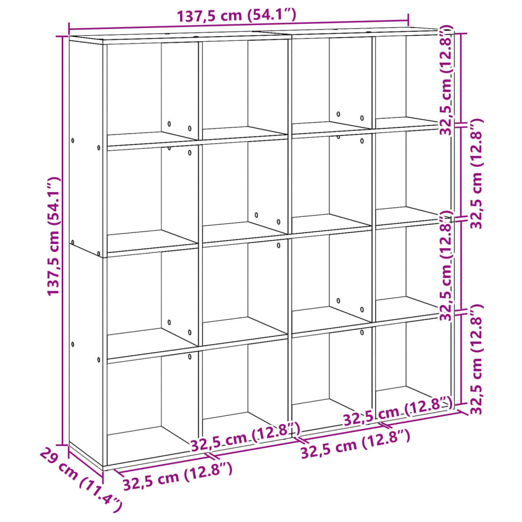 Bokhylle hvit 137,5x29x137,5 cm konstruert tre