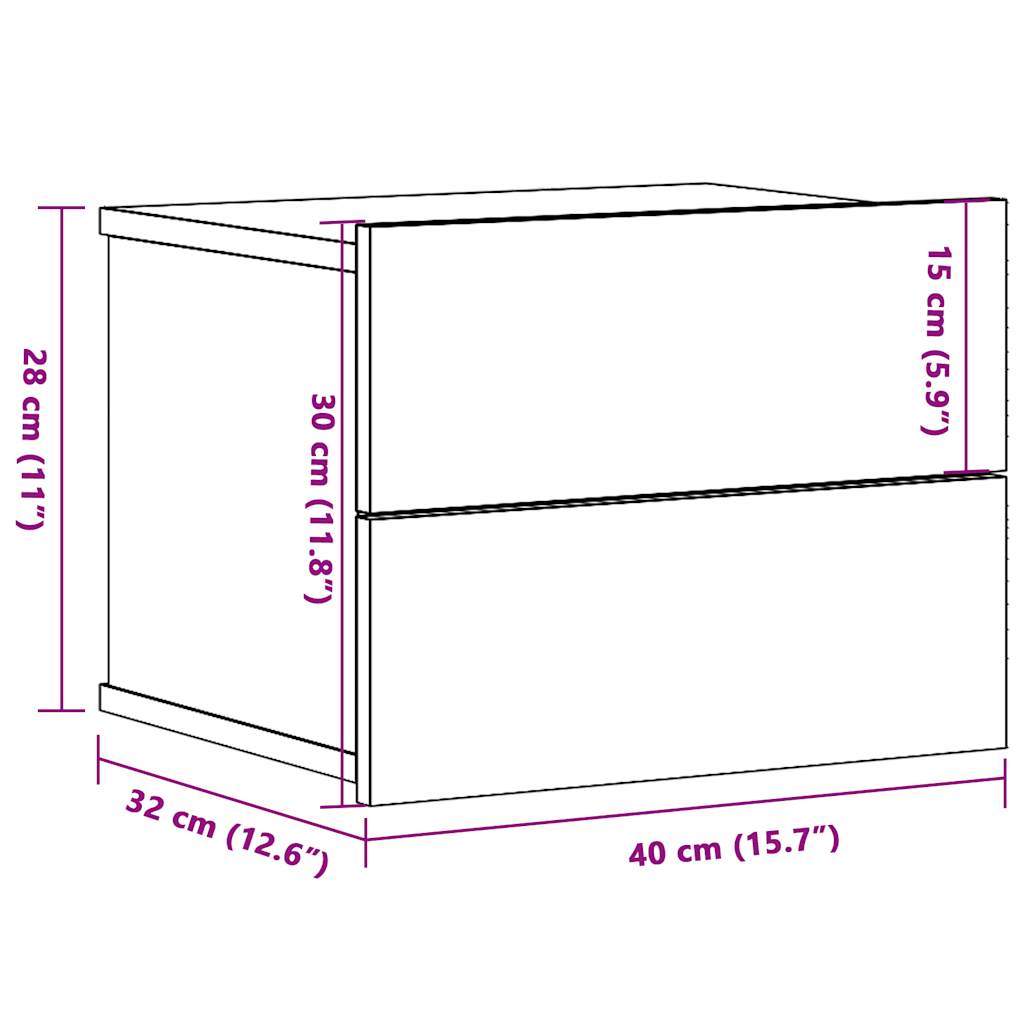 Veggmonterte nattbord 2 stk artisan eik 40x32x30 cm