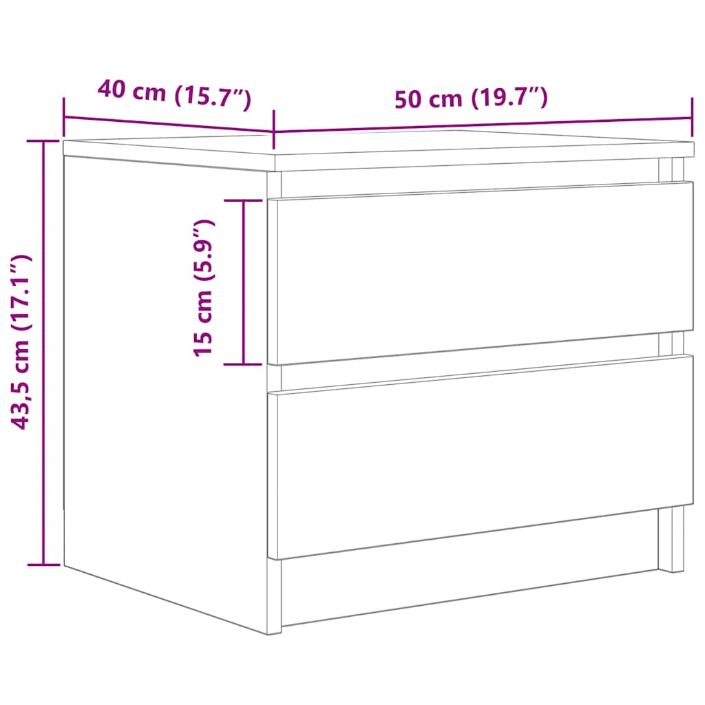 Nattbord 2 stk artisan eik 50x40x43.5 cm konstruert tre