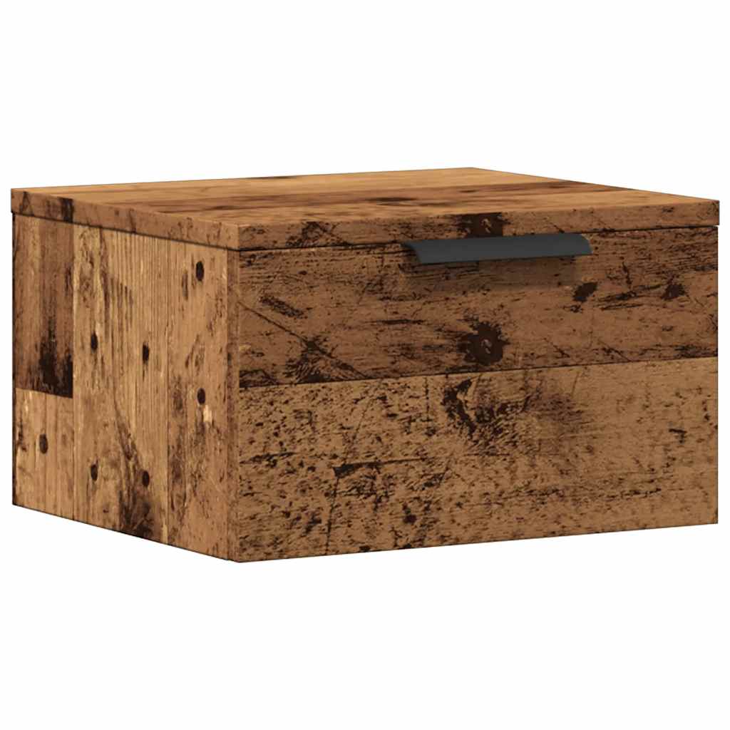 Veggmontert nattbord gammelt tre 34x30x20 cm