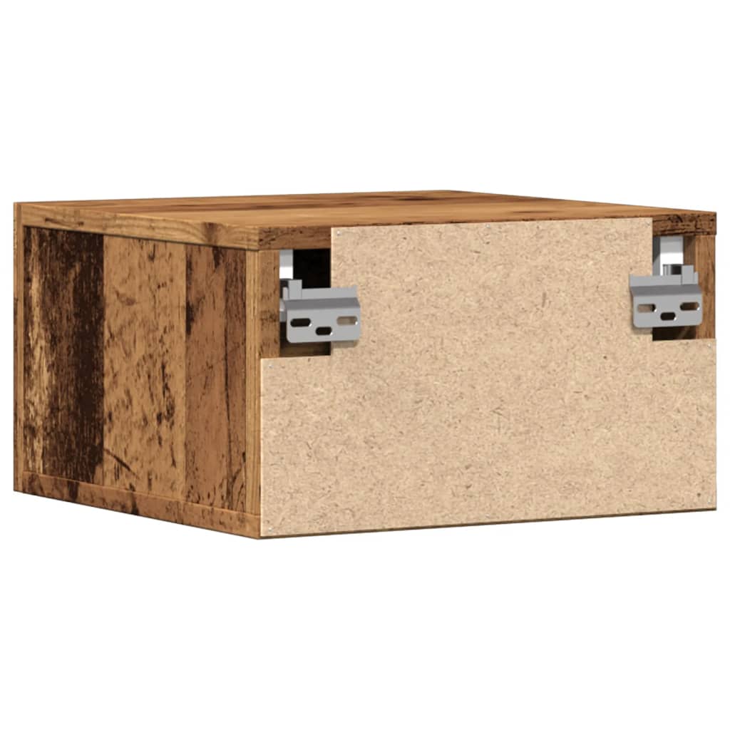 Veggmontert nattbord gammelt tre 35x35x20 cm