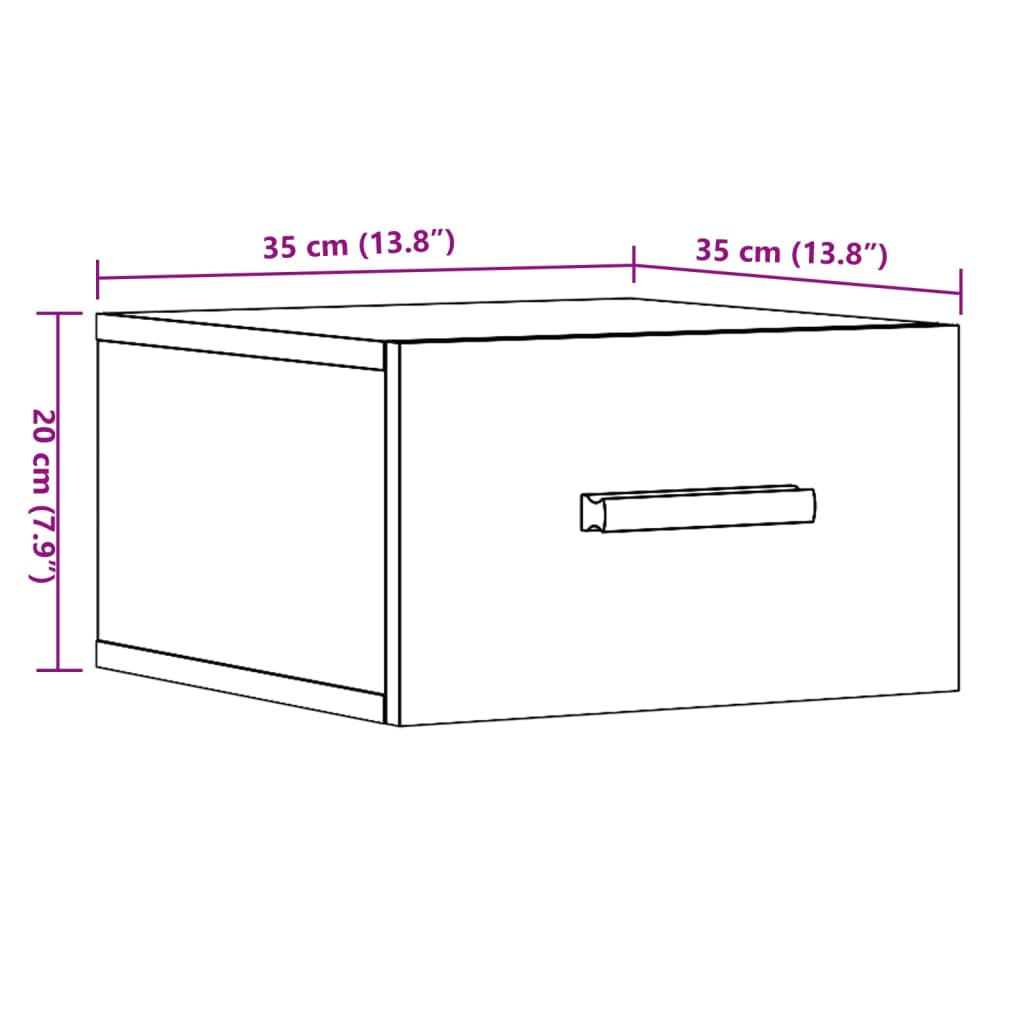 Veggmontert nattbord gammelt tre 35x35x20 cm