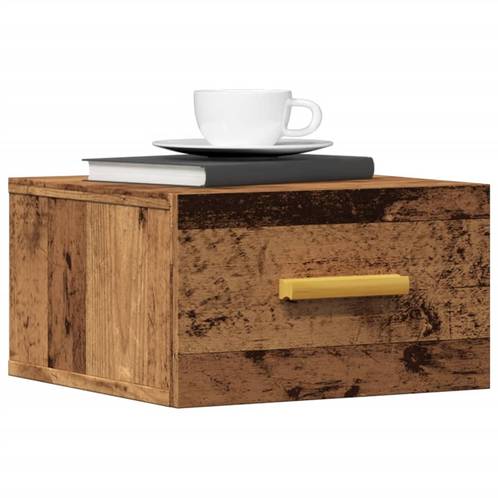 Veggmontert nattbord gammelt tre 35x35x20 cm