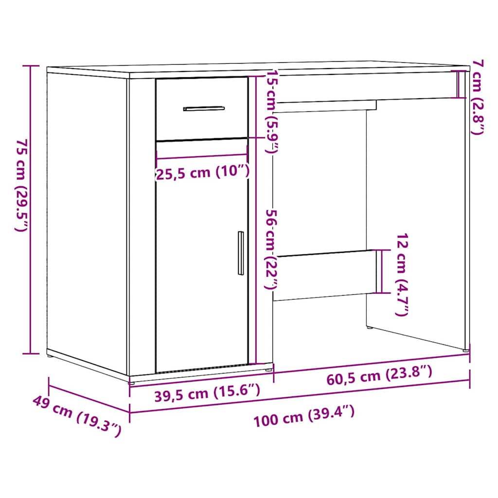 Skrivebord gammelt tre 100x49x75 cm konstruert tre