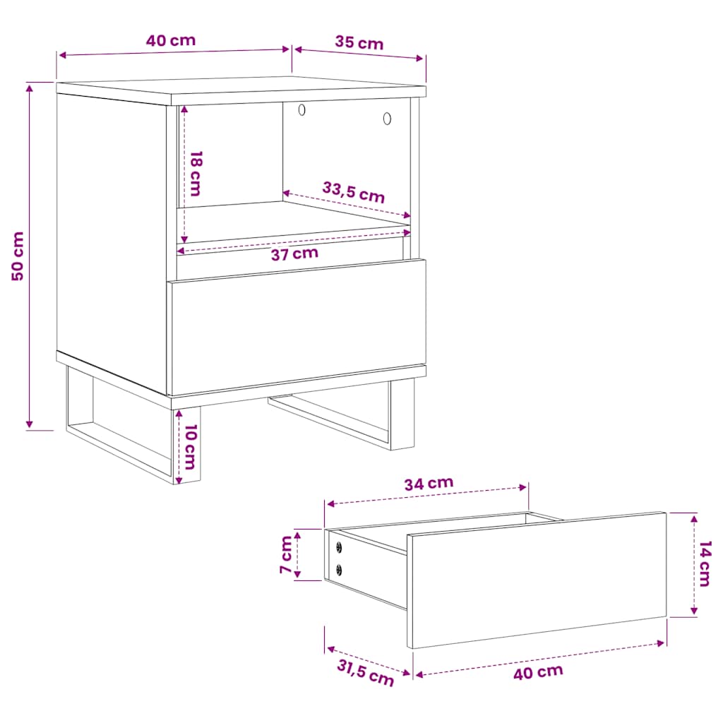 Nattbord artisan eik 40x35x50 cm konstruert tre