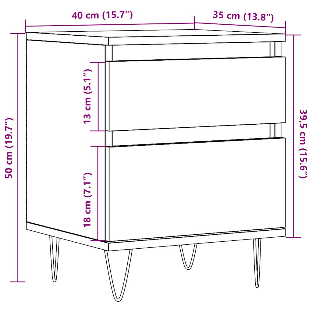 Nattbord 2 stk gammelt tre 40x35x50 cm konstruert tre