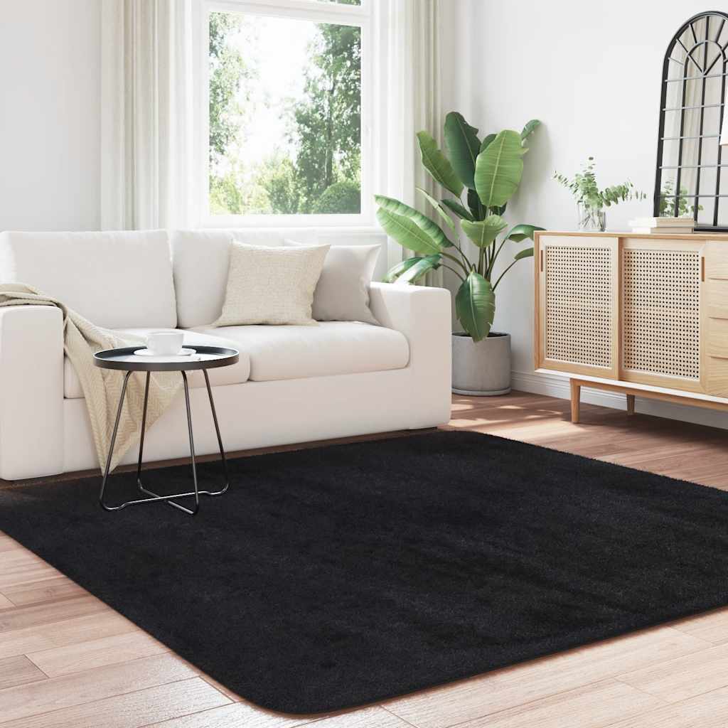 Flossteppe med lang luv NAVARRA svart 200x200 cm polyester