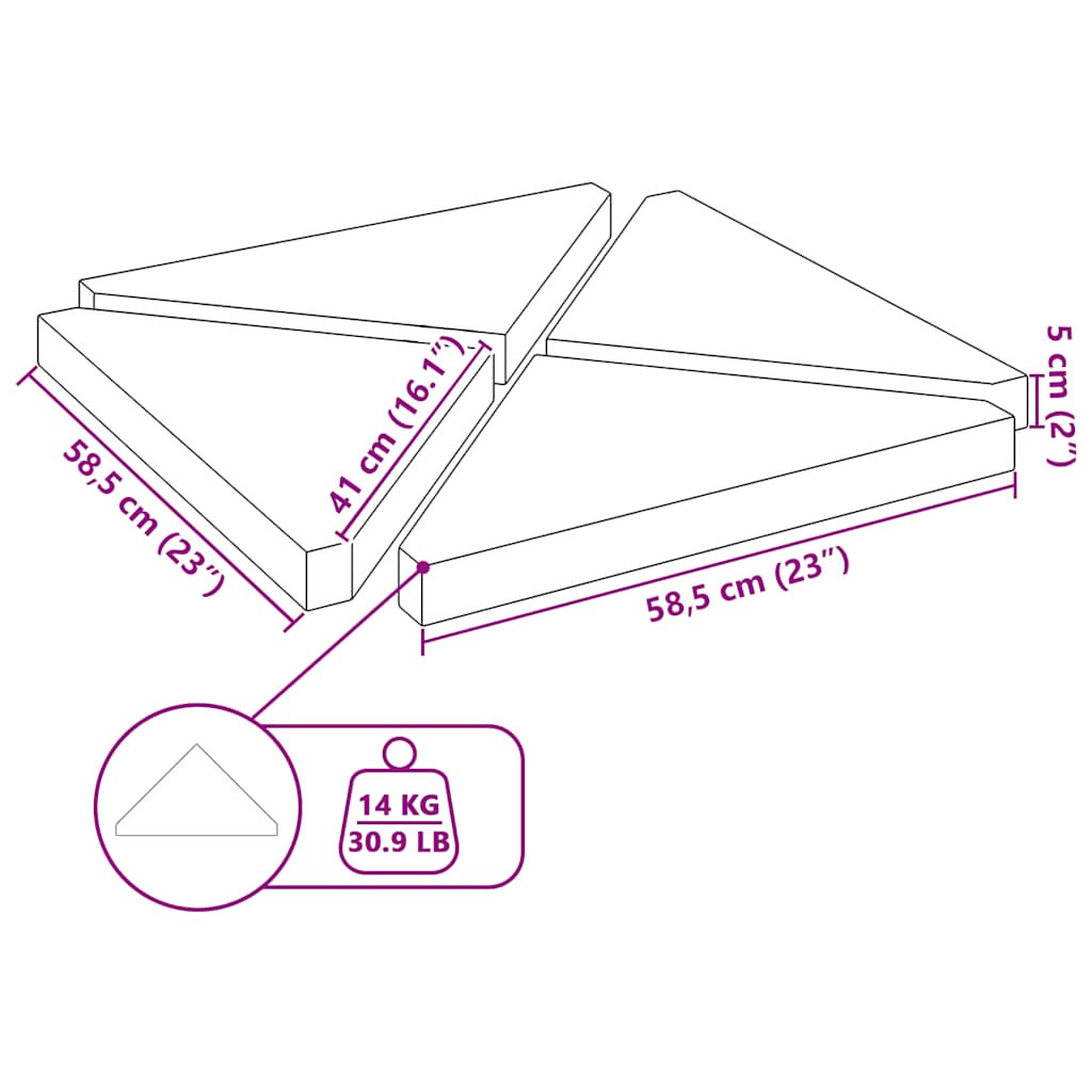 Vektplater for parasoll 4 stk svart granitt trekantet 14 kg