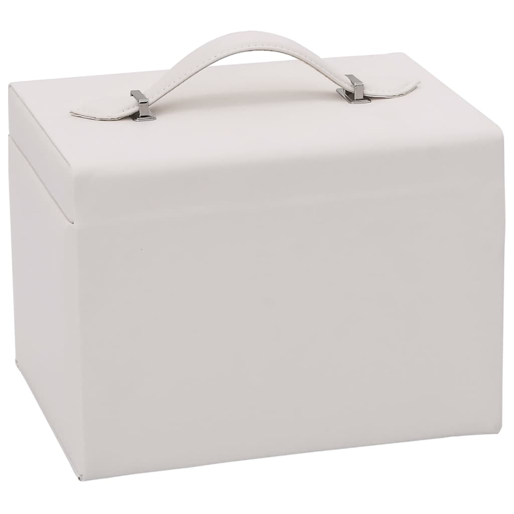 smykkeskrin 4-lags med speil låsbar hvit 22,5x17,5x16,5 cm