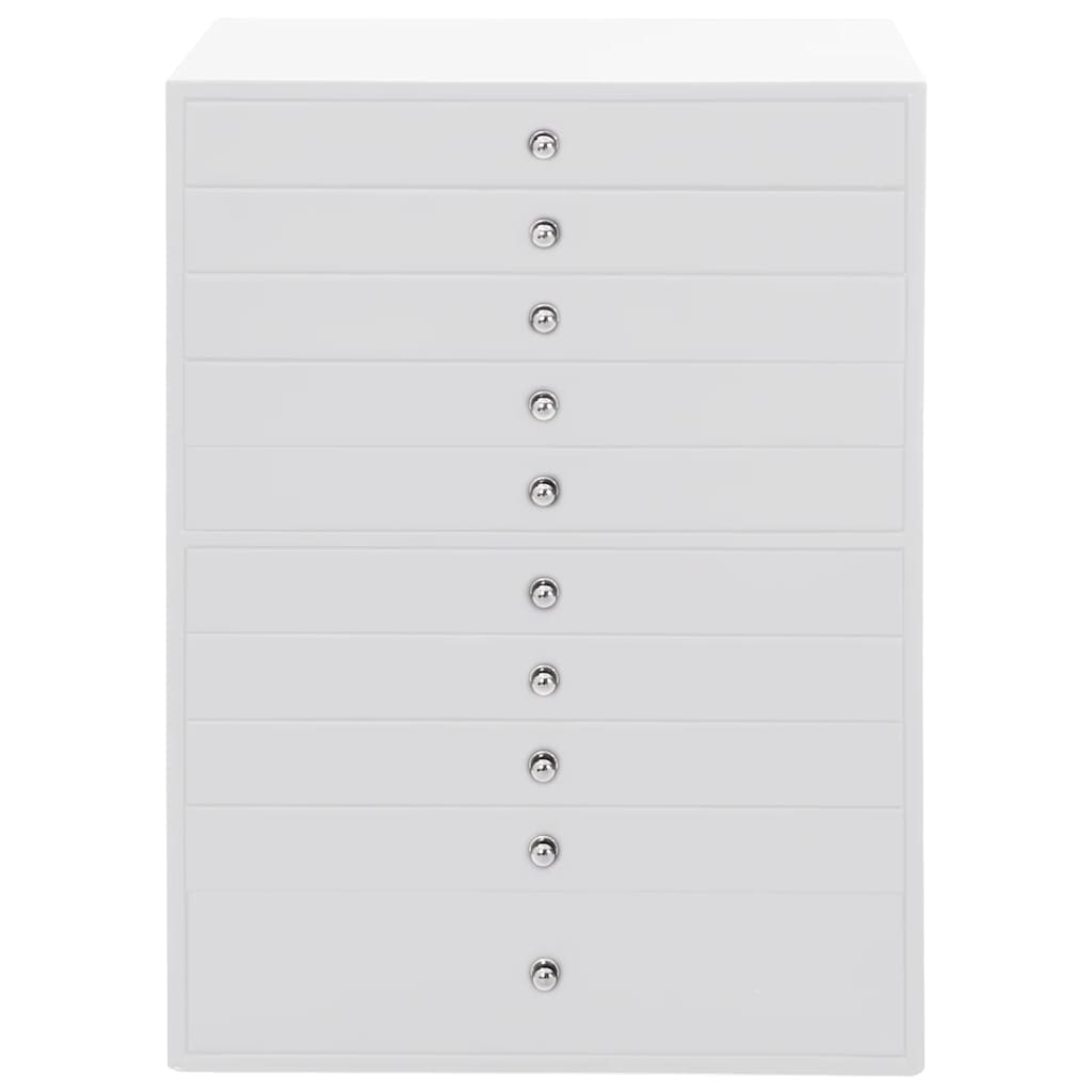 Smykkeskrin 10-lags med klokkeholdere hvit 29x20,5x40,5 cm