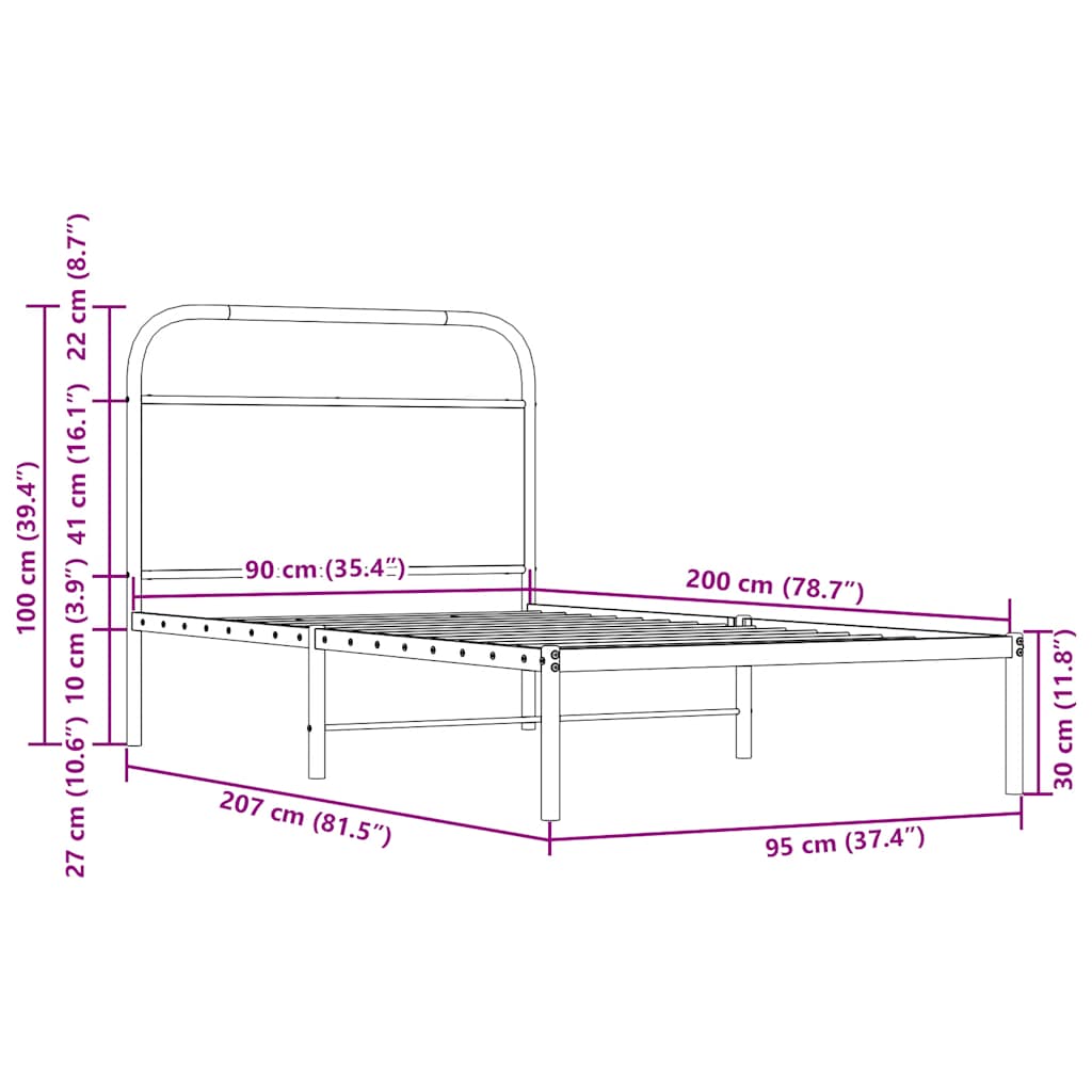 Sengeramme uten madrass sonoma eik 90x200 cm konstruert tre vidaXL