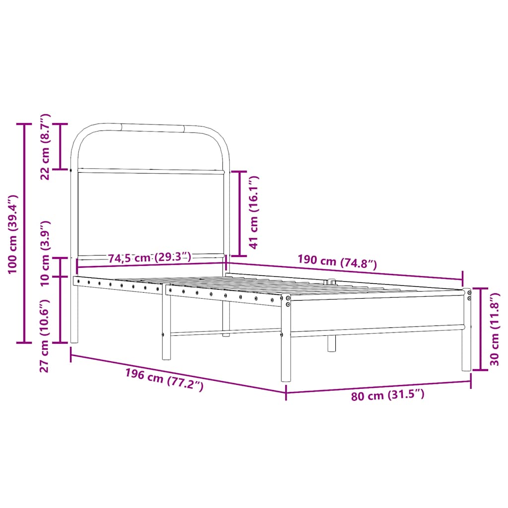 Sengeramme uten madrass røkt eik 75x190 cm konstruert tre