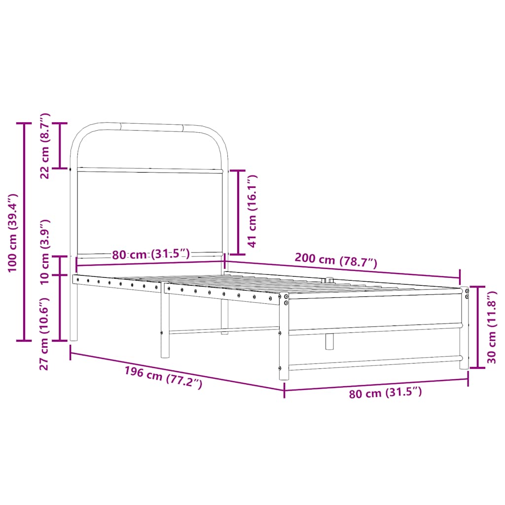 Sengeramme uten madrass røkt eik 80x200 cm konstruert tre