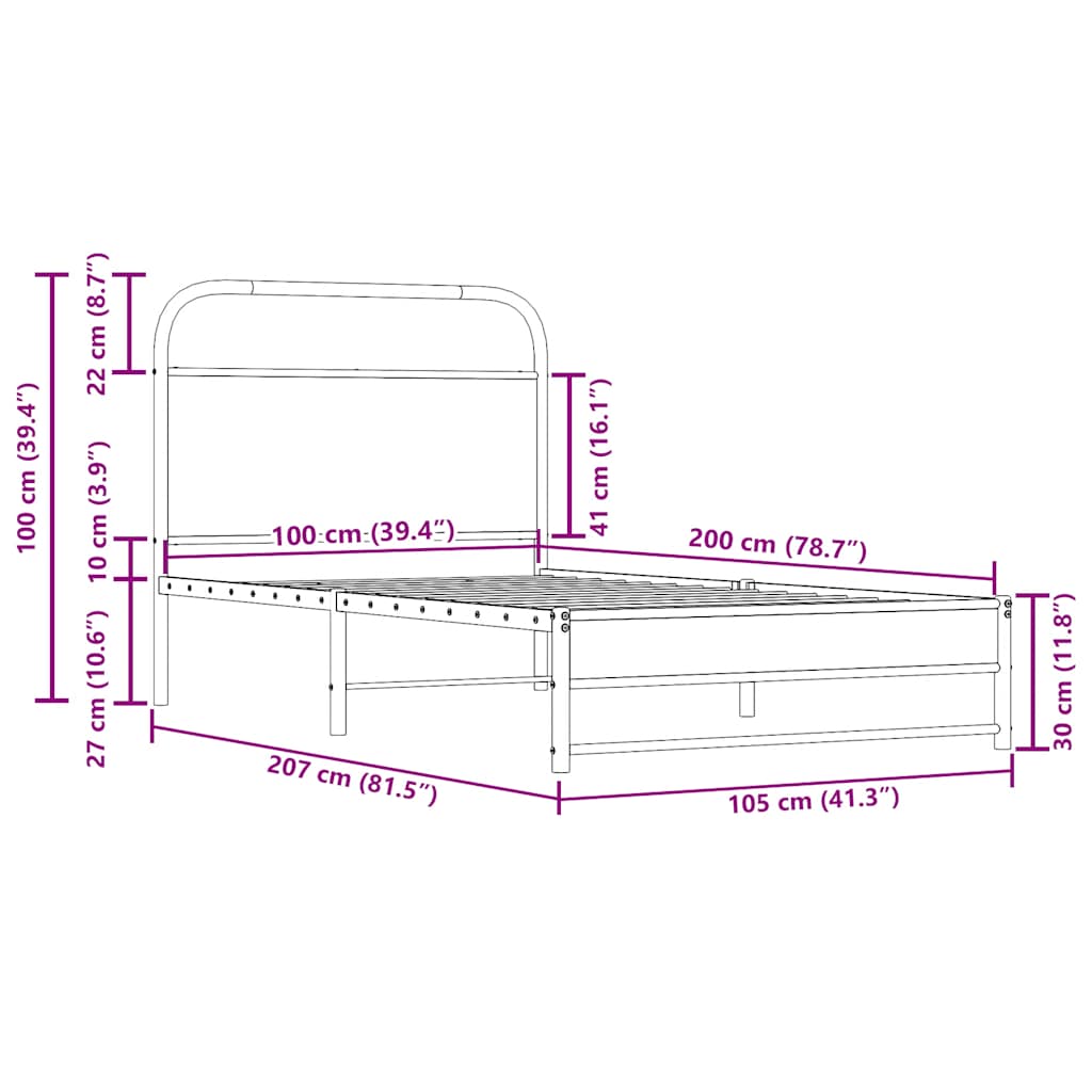 Sengeramme uten madrass røkt eik 100x200 cm konstruert tre