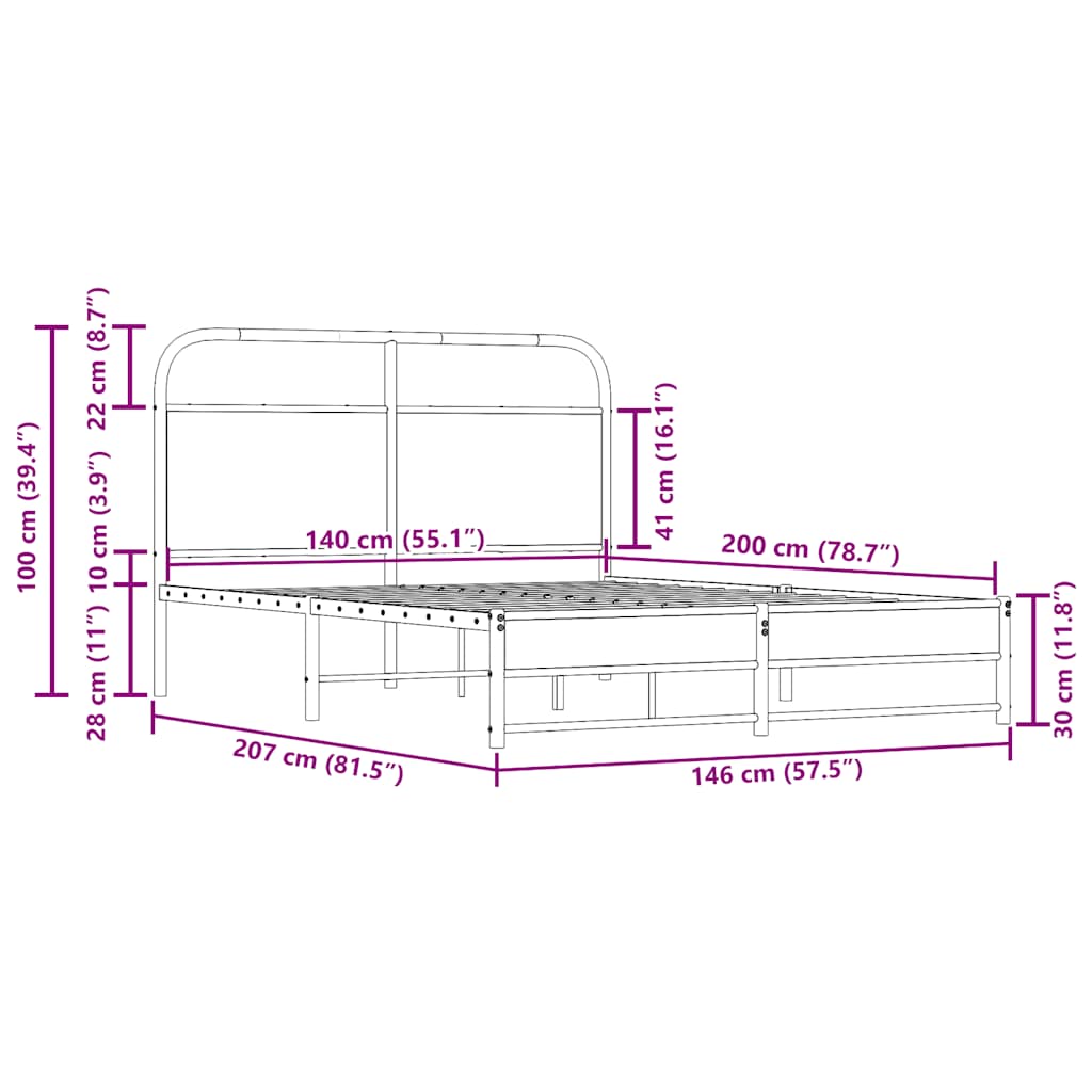 Sengeramme uten madrass røkt eik 140x200 cm konstruert tre
