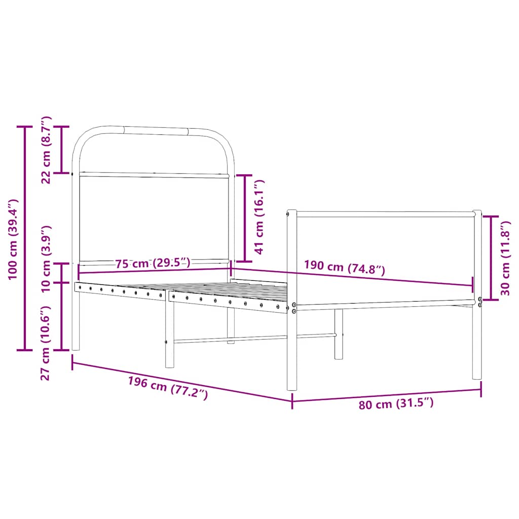 Sengeramme uten madrass sonoma eik 75x190 cm konstruert tre