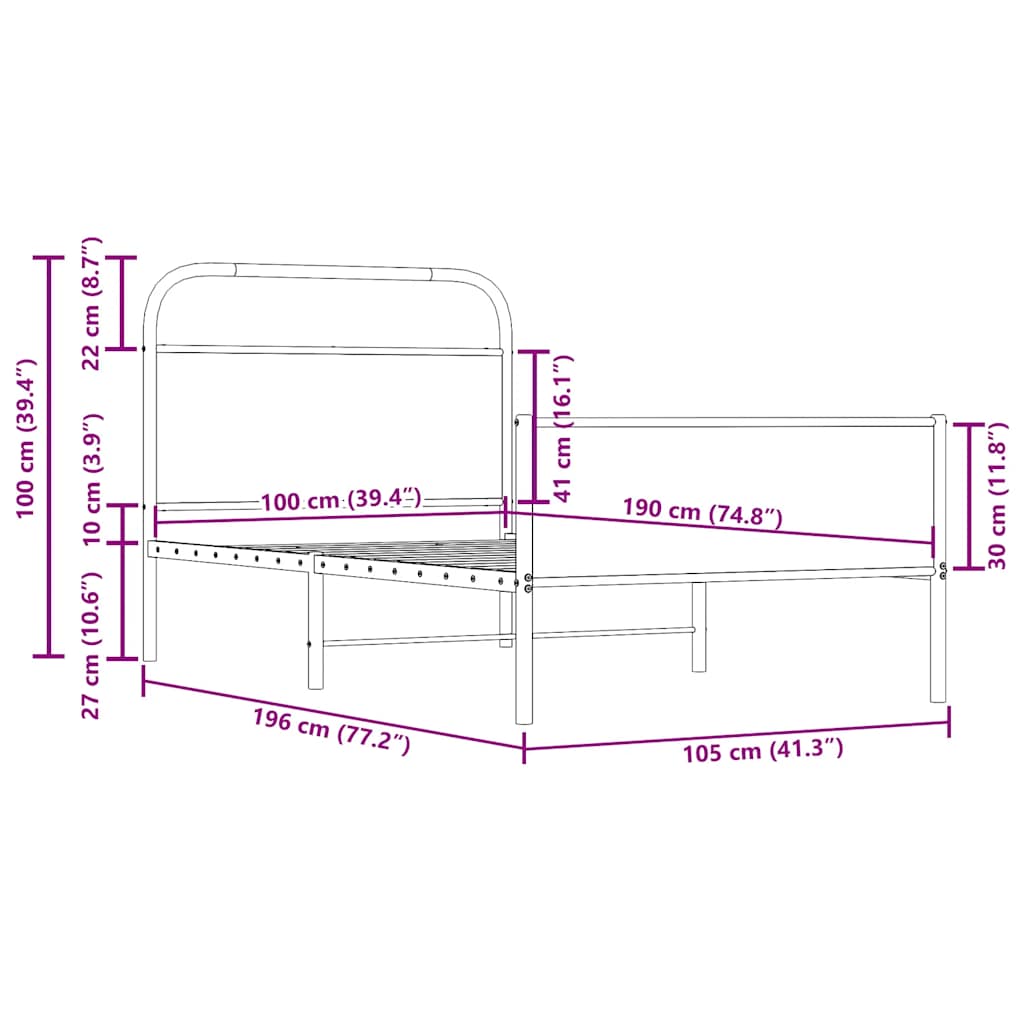 Sengeramme uten madrass sonoma eik 100x190 cm konstruert tre