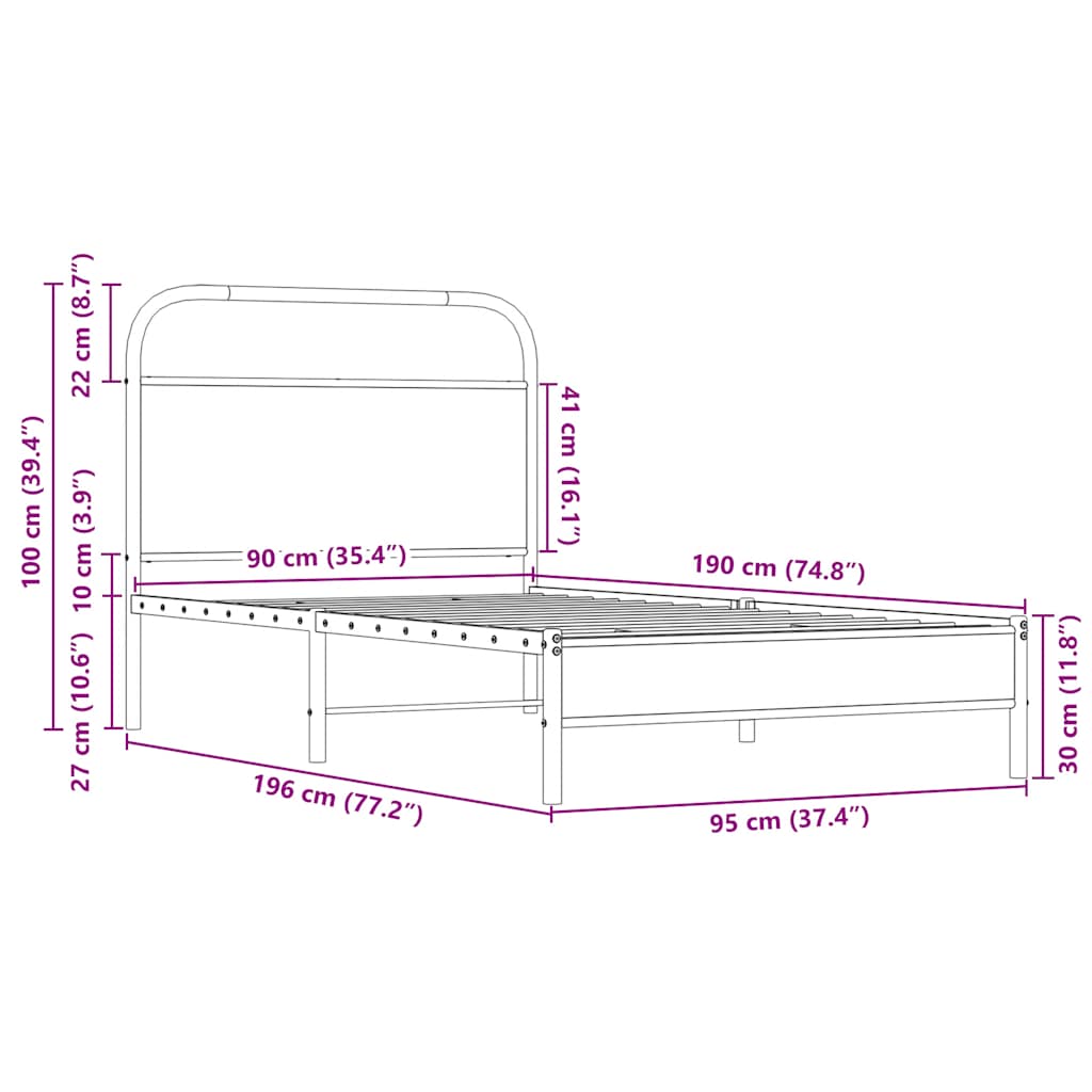 Sengeramme uten madrass sonoma eik 90x190 cm konstruert tre