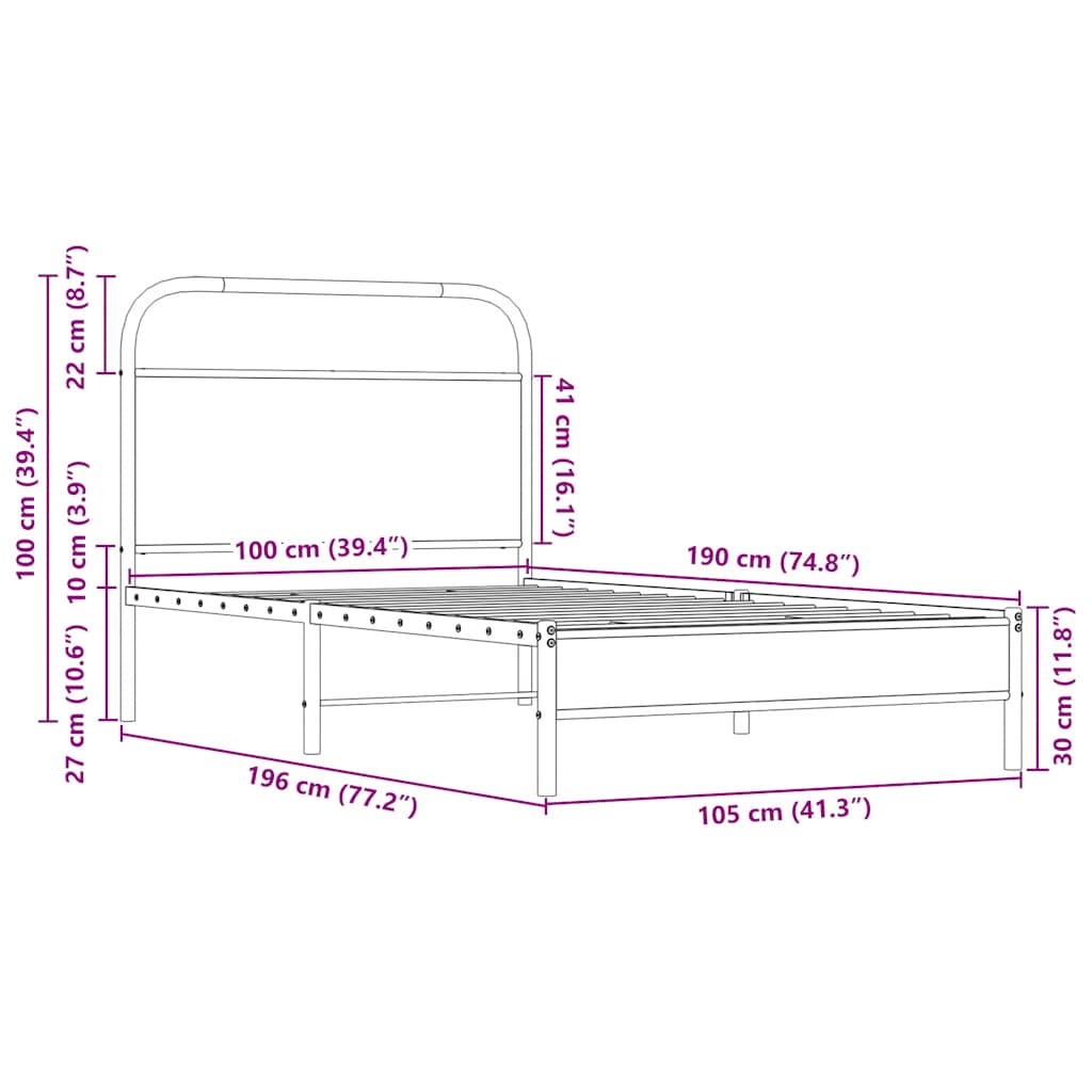 Sengeramme uten madrass sonoma eik 100x190 cm konstruert tre