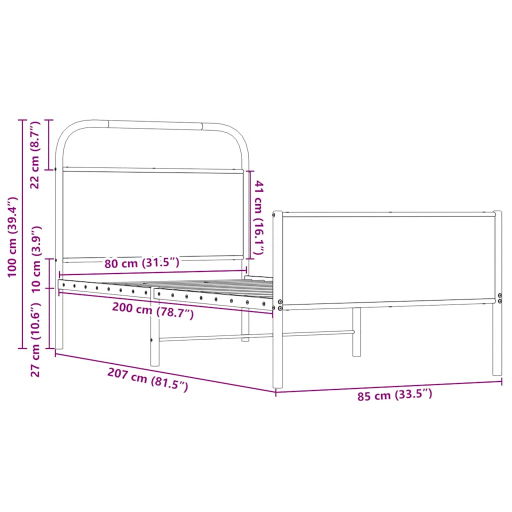 Sengeramme uten madrass sonoma eik 80x200 cm konstruert tre