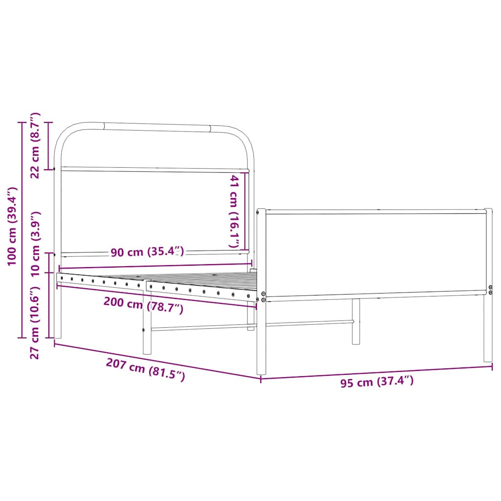 Sengeramme uten madrass sonoma eik 90x200 cm konstruert tre
