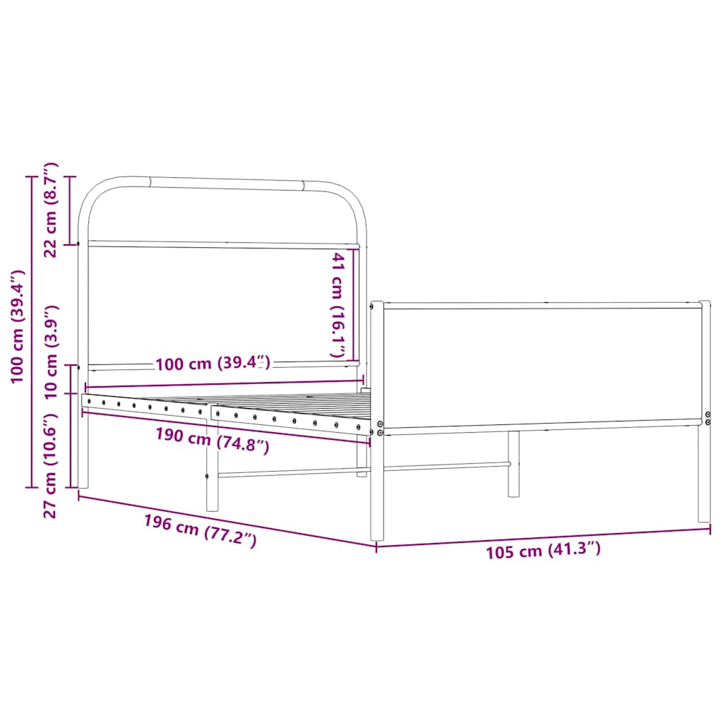 Sengeramme uten madrass sonoma eik 100x190 cm konstruert tre