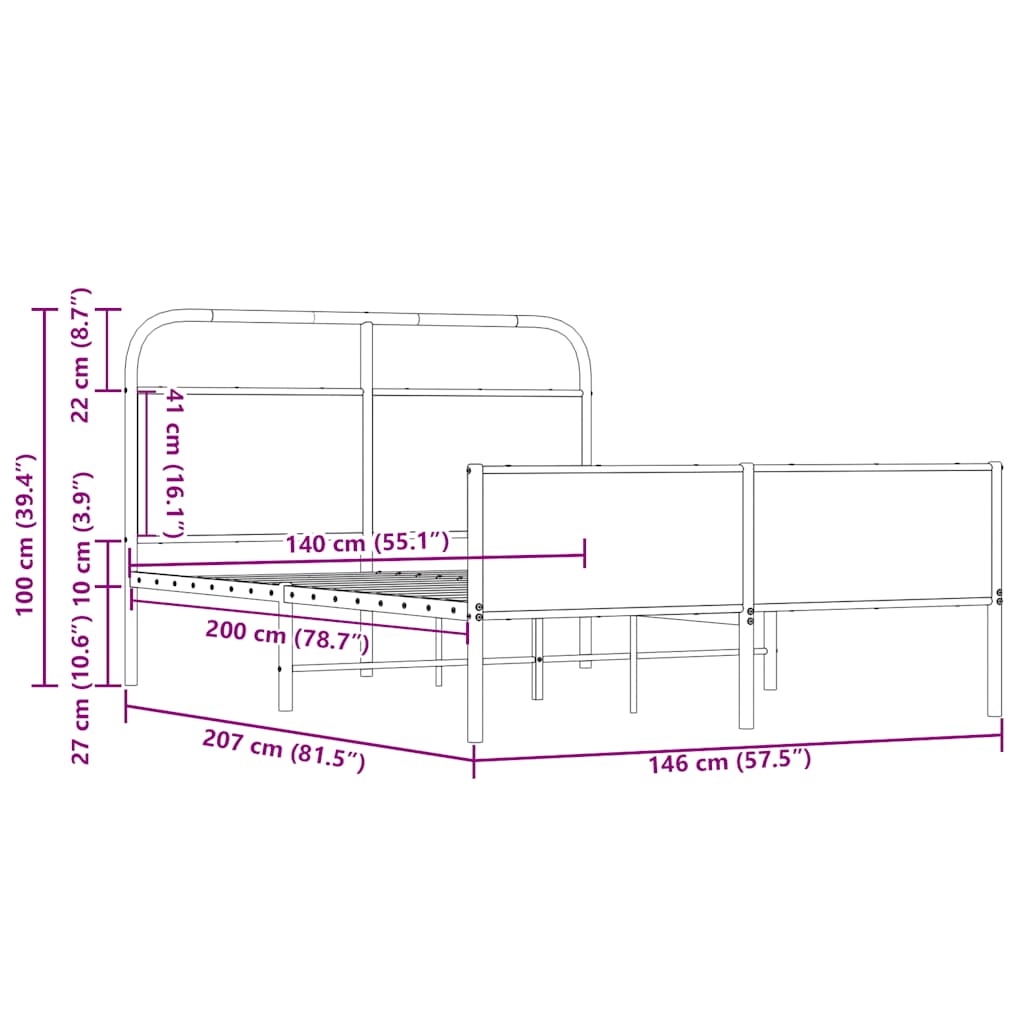Sengeramme uten madrass sonoma eik 140x200 cm konstruert tre