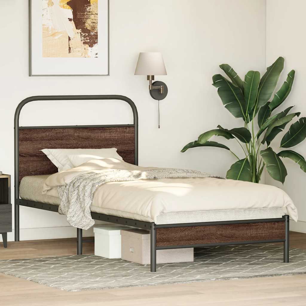 Sengeramme uten madrass brun eik 90x200 cm konstruert tre