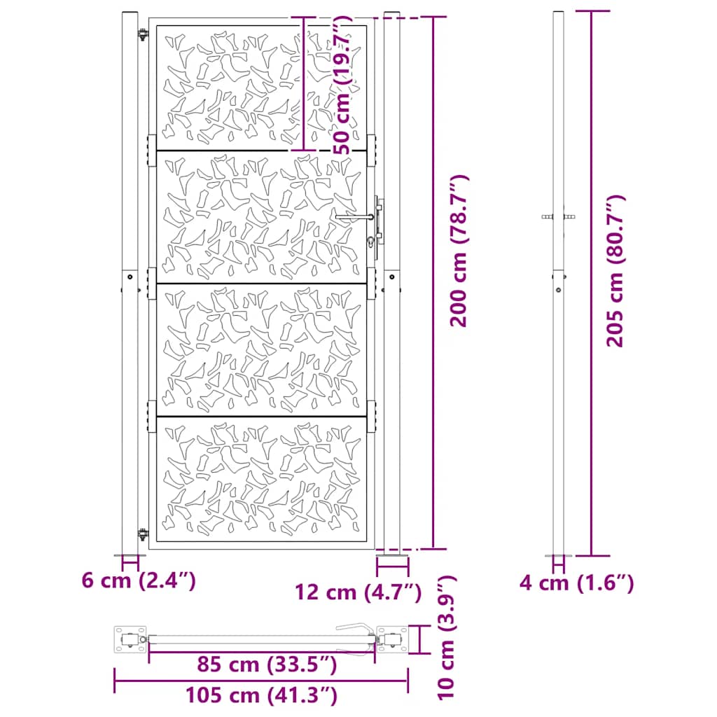 Hageport svart 100x200 cm stålbladdesign