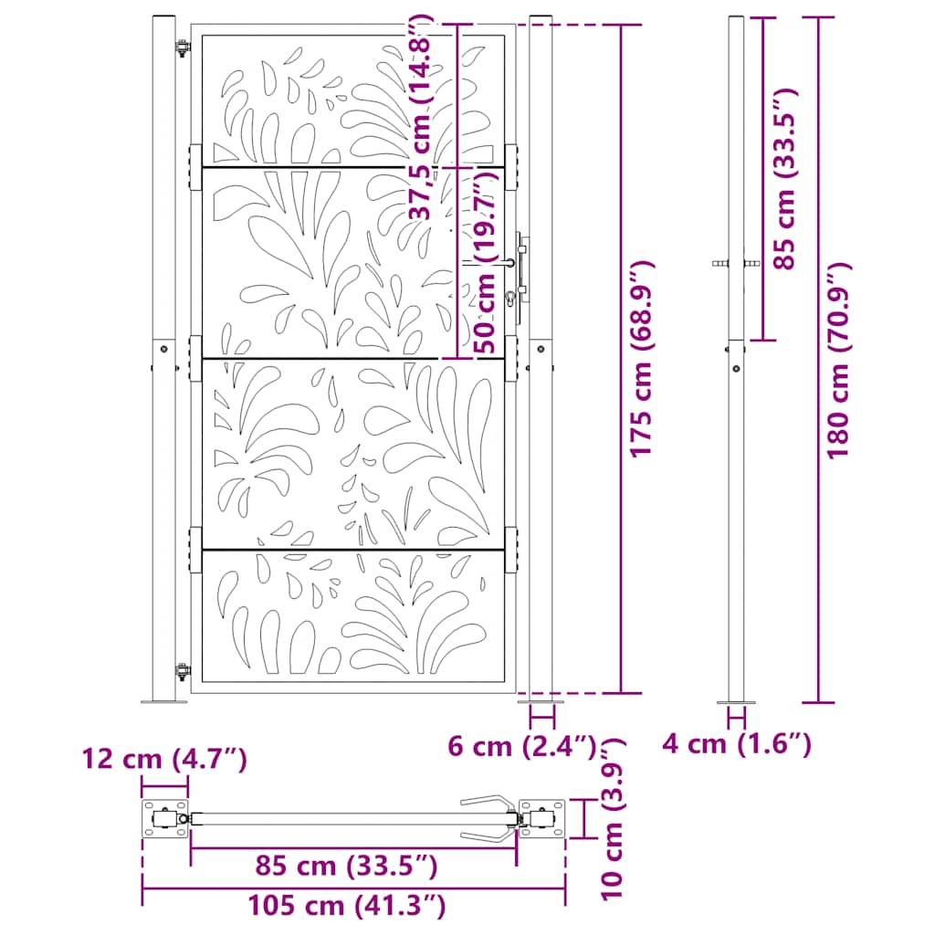 Hageport svart 100x175 cm stålbølgedesign