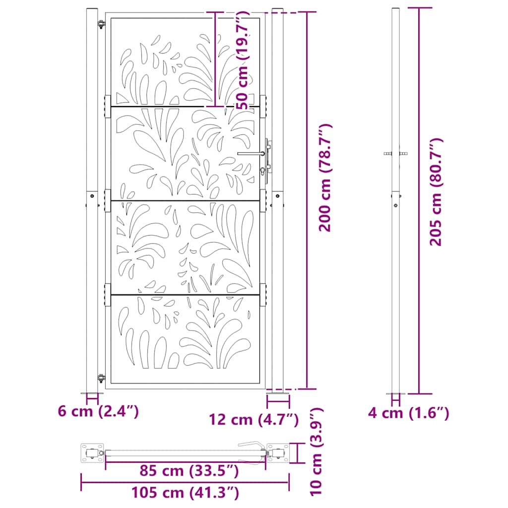 Hageport svart 100x200 cm stålbølgedesign