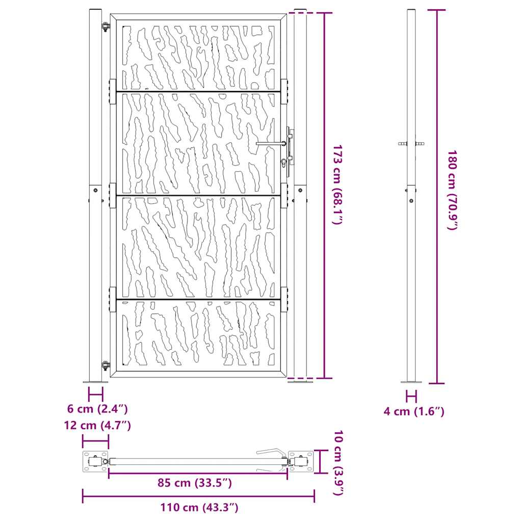 Hageport svart 100x175 cm stålspordesign