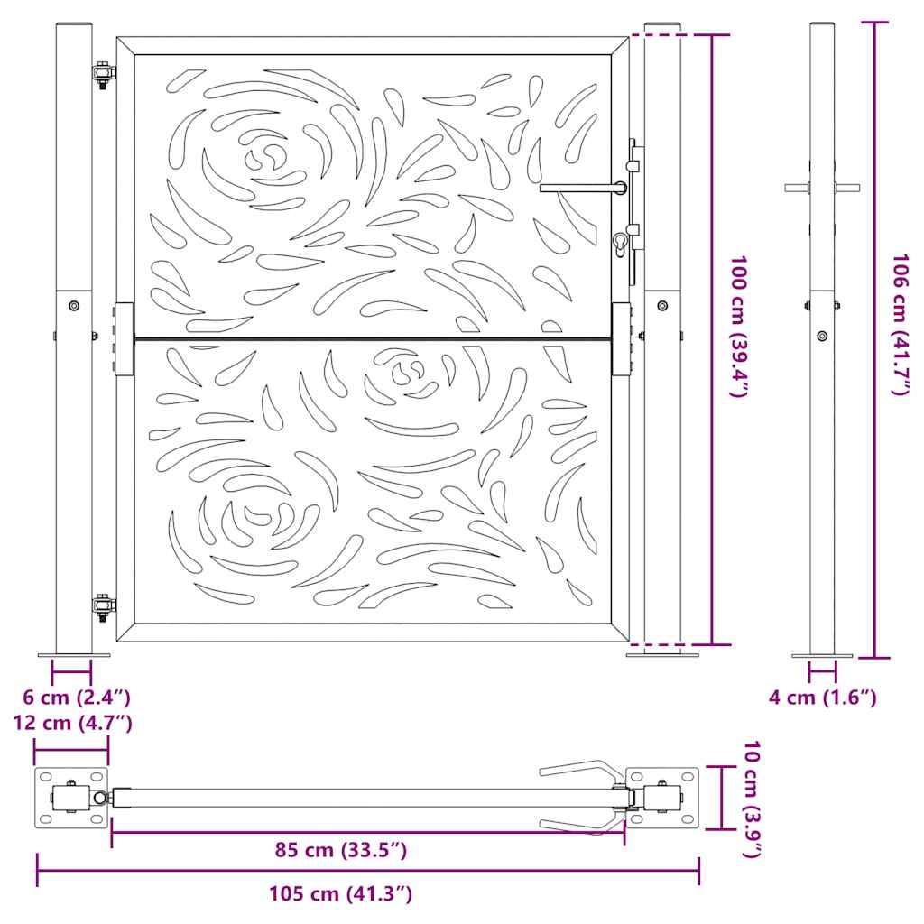 Hageport svart 100x100 cm stål flammedesign