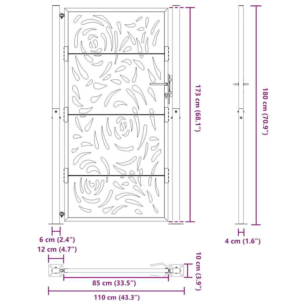 Hageport svart 100x175 cm stål flammedesign
