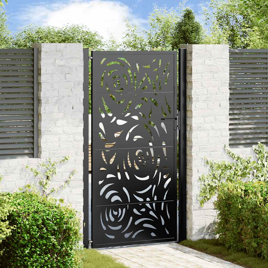 Hageport svart 100x175 cm stål flammedesign