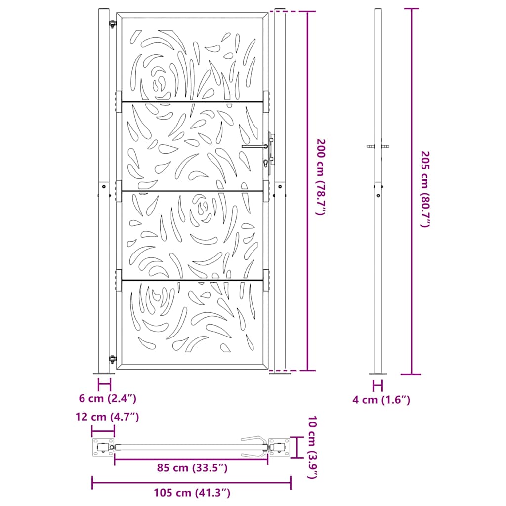 Hageport 100x200 cm værbestandig stål flammedesign