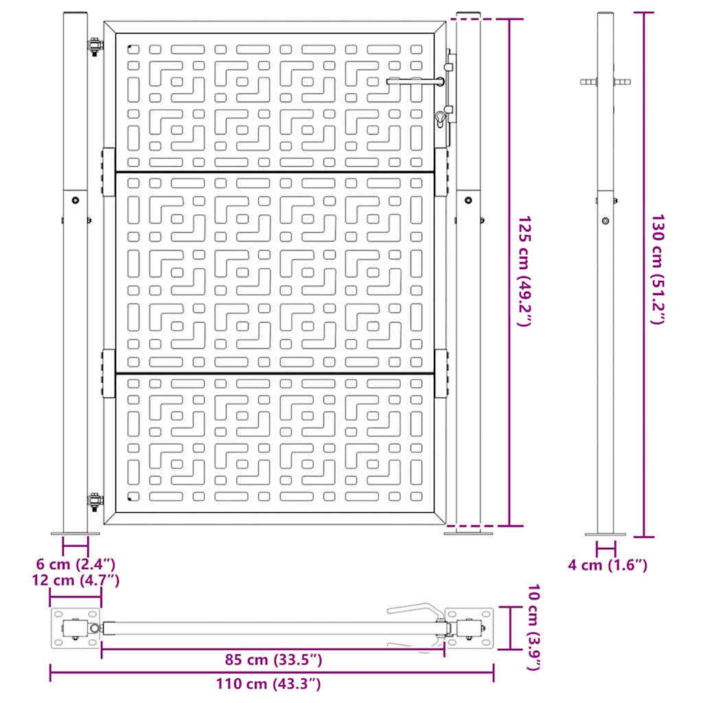 Hageport svart 100x125 cm stålkorsdesign