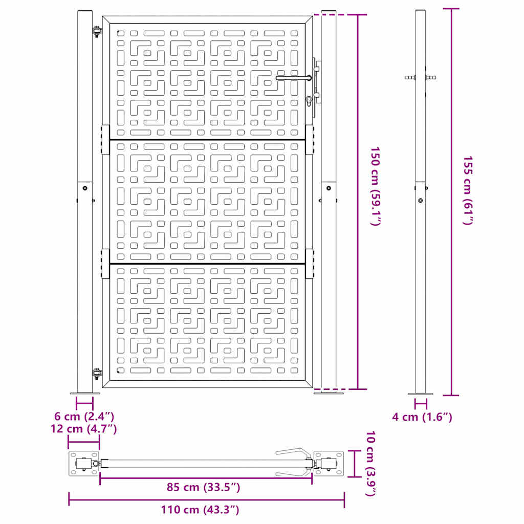 Hageport svart 100x150 cm stålkorsdesign