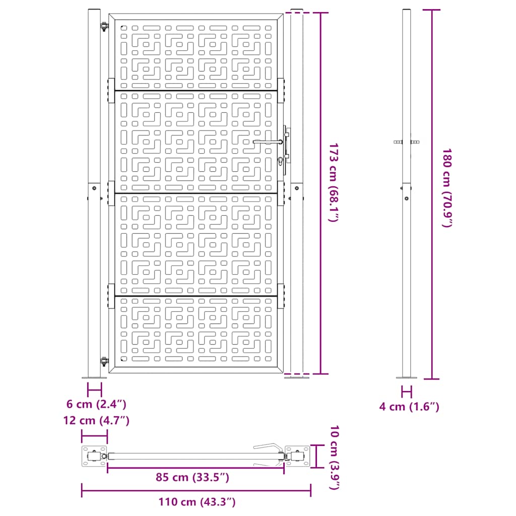 Hageport svart 100x175 cm stålkorsdesign