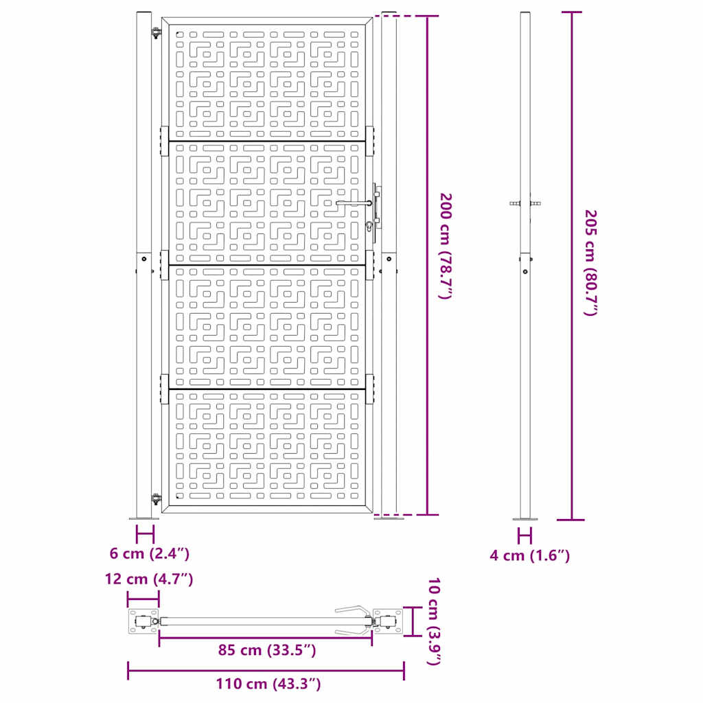 Hageport svart 100x200 cm stålkorsdesign