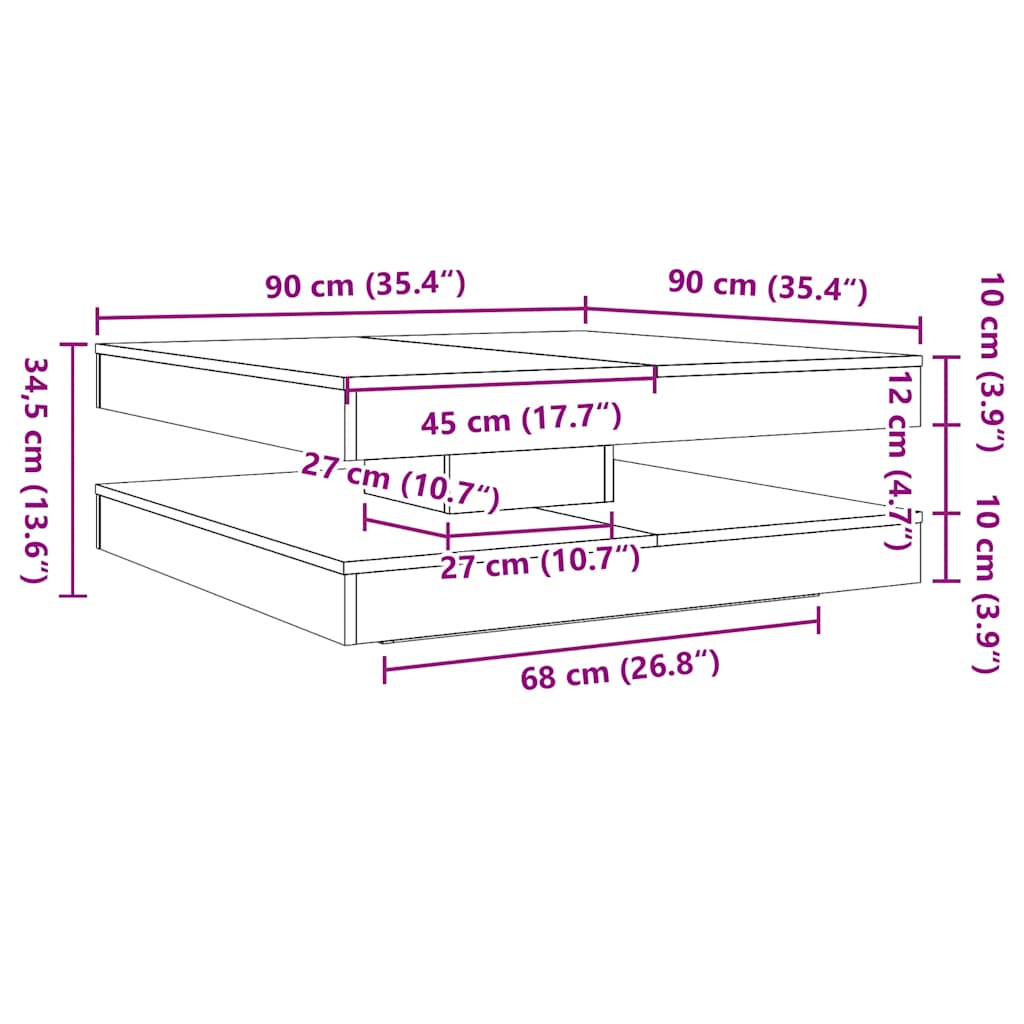 Salongbord 360-graders roterbart hvit 90x90x34,5 cm