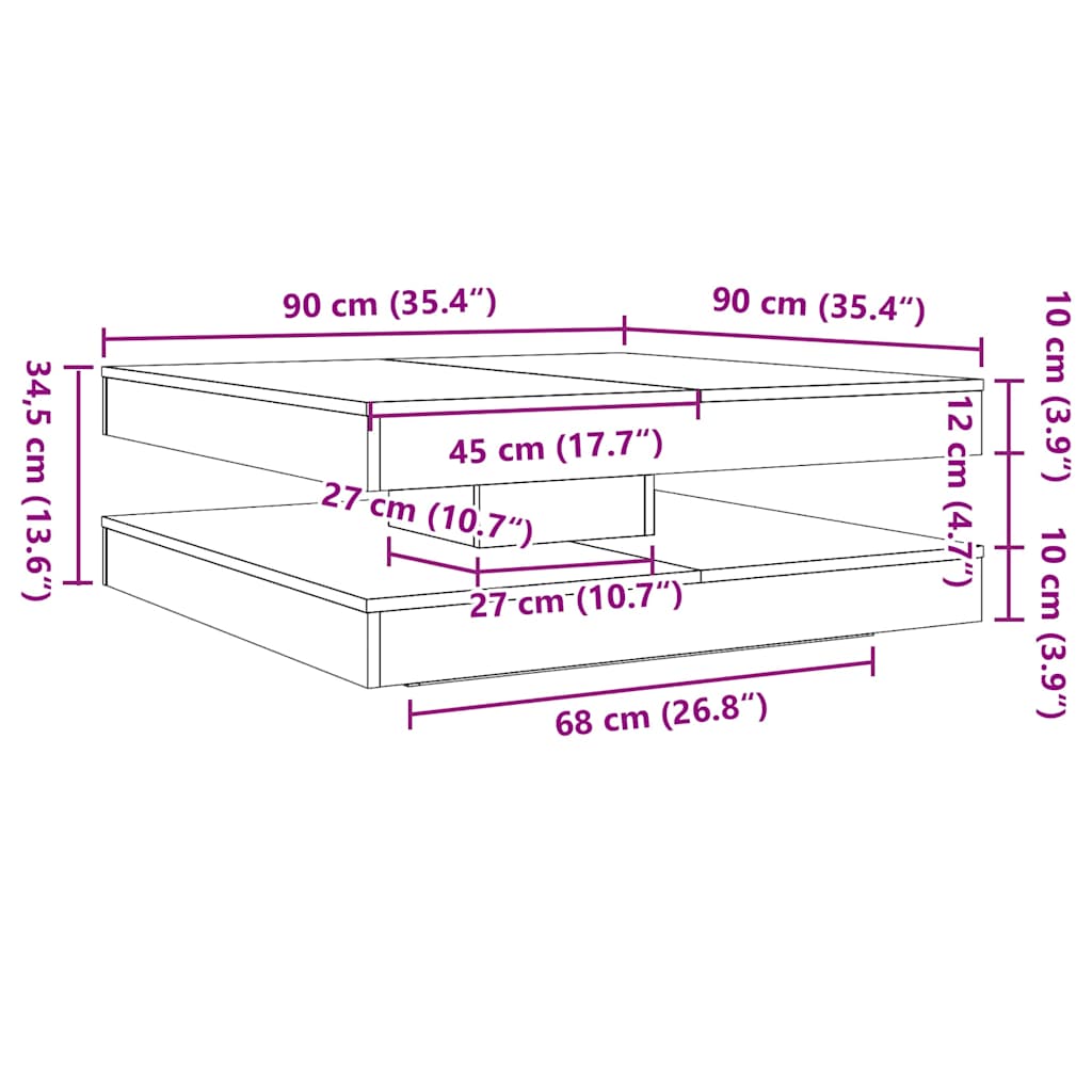Salongbord 360-graders roterbart grå sonoma 90x90x34,5 cm