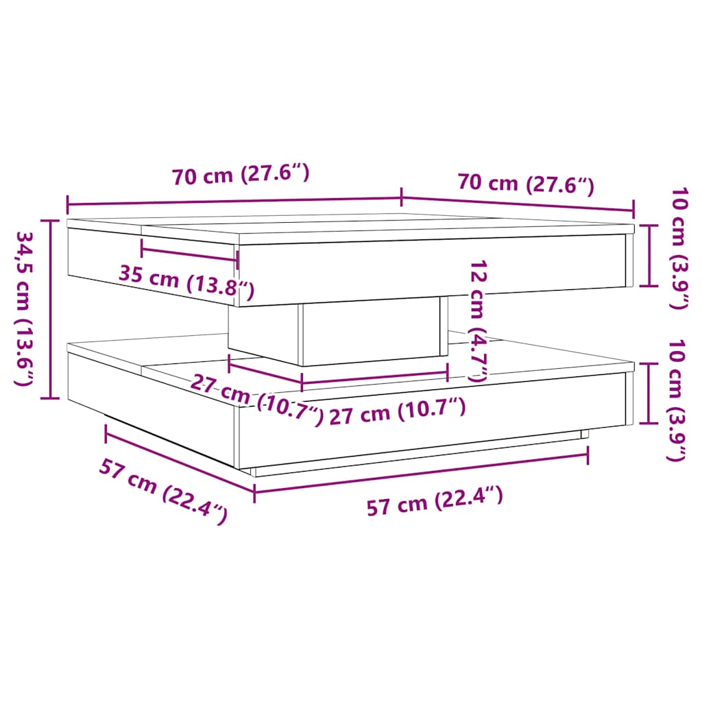 Salongbord 360-graders roterbart svart 70x70x34,5 cm