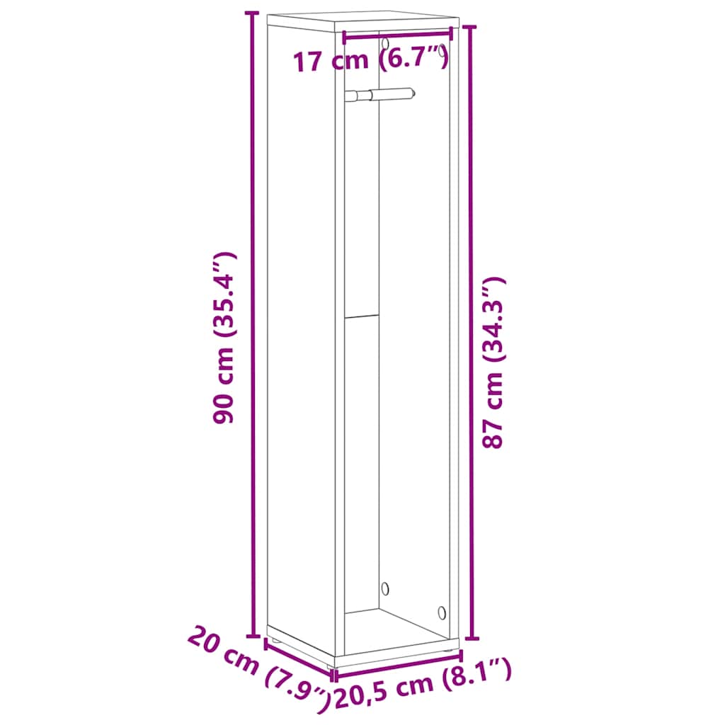 Baderomsskap med rulleholder hvit 20,5x20x90 cm