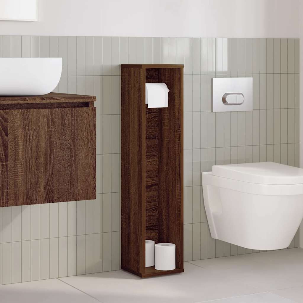 Baderomsskap med rulleholder brun eik 20,5x20x90 cm