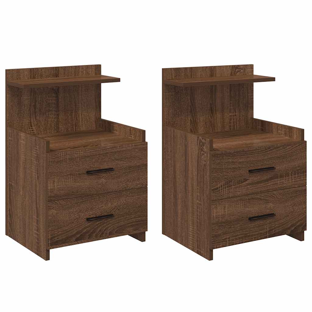 Nattbord 2 stk med 2 skuffer brun eik 40x36,5x62 cm