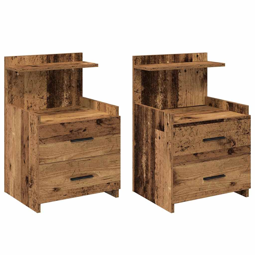 Nattbord 2 stk med 2 skuffer gammelt tre 40x36,5x62 cm