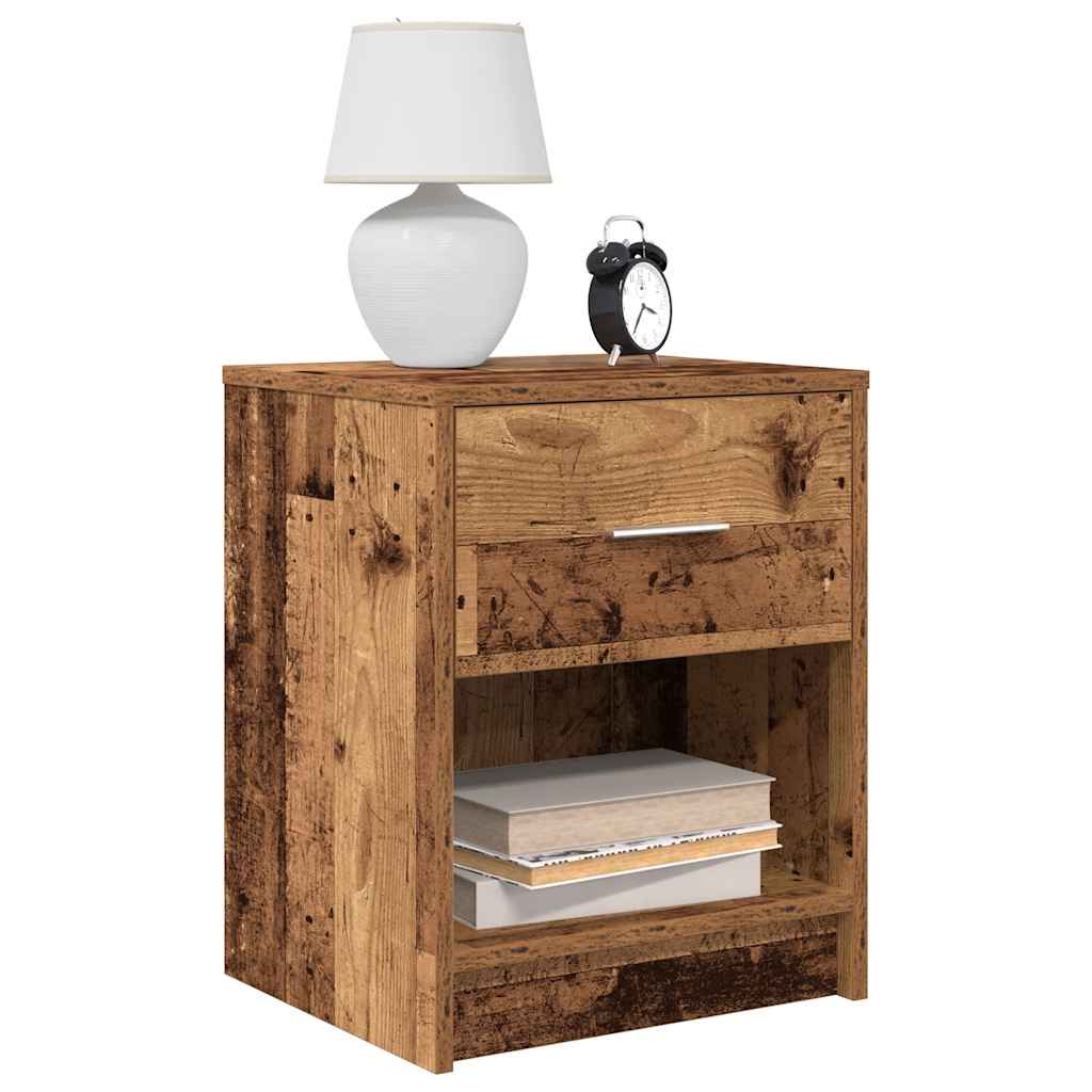Nattbord 2 stk med skuff gammelt tre 40x34x50 cm