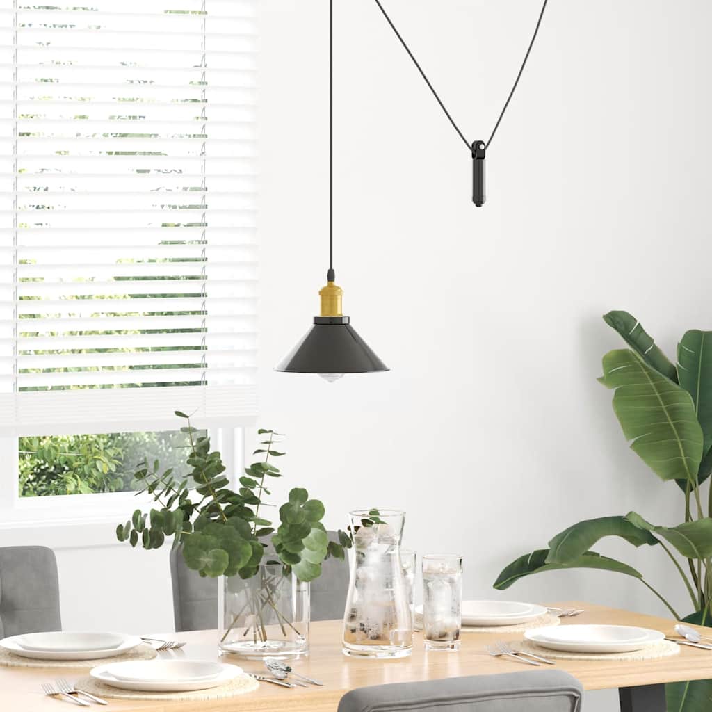 Pendellampe høydejusterbar E27 glans svart Ø 22 cm metall